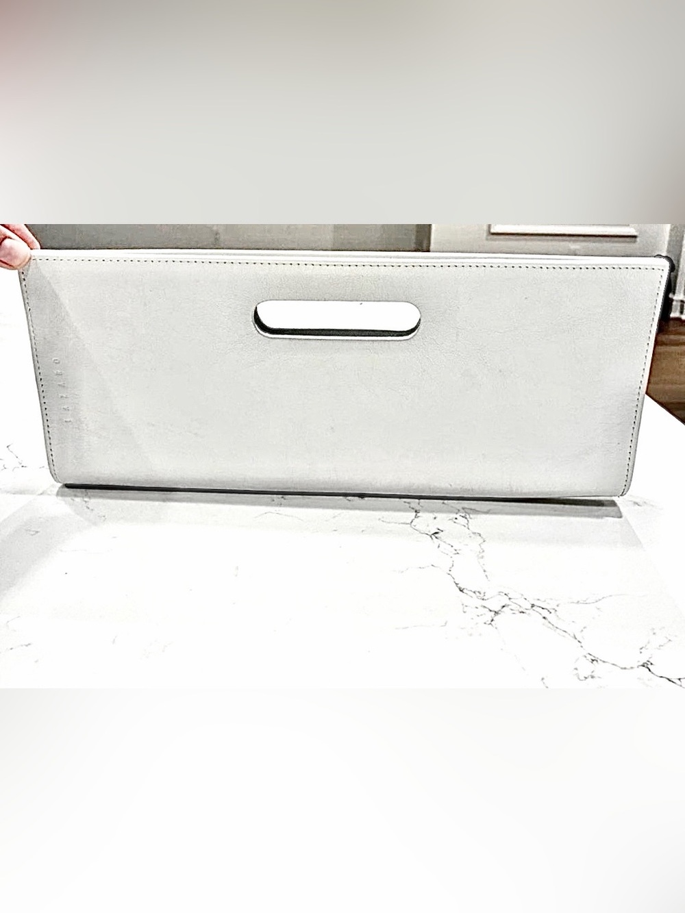 LAZARO White Clutch Buenos Aires Leather Cutout Architectural Oversized